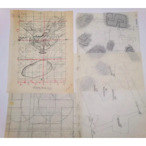 Vintage Original Art Abstract Various Scene on tracing paper - Picture 1 of 9